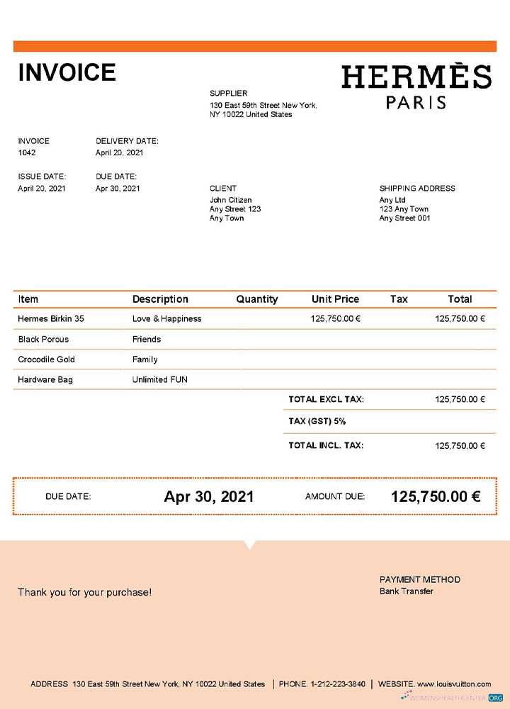 Download USA Hermes invoice template Photoshop template